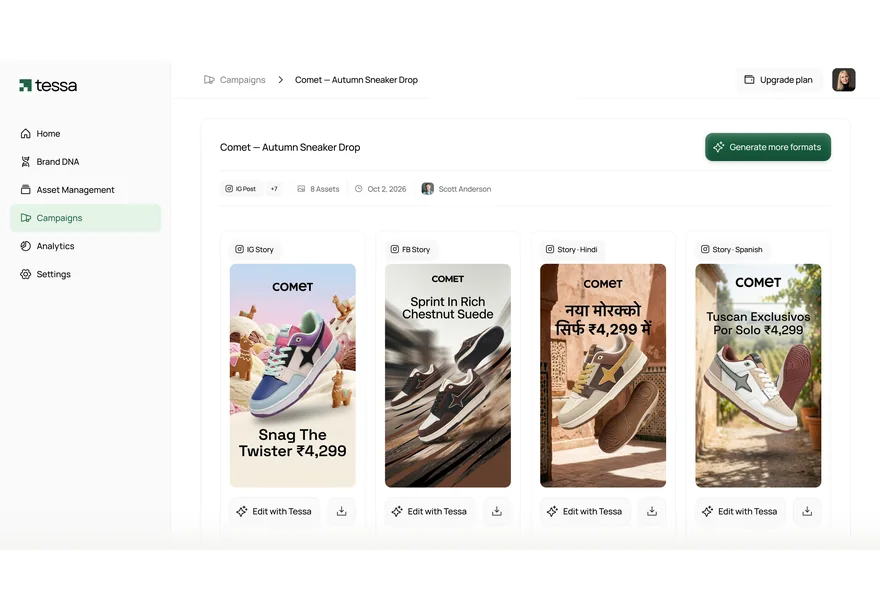 Generated stories for the Comet campaign: IG story, FB story, Hindi and Spanish versions.
